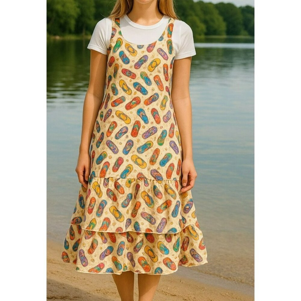 Miss Nikky Layered Sundress AOP Slippers LRG Stretch Beach Vacation Summer